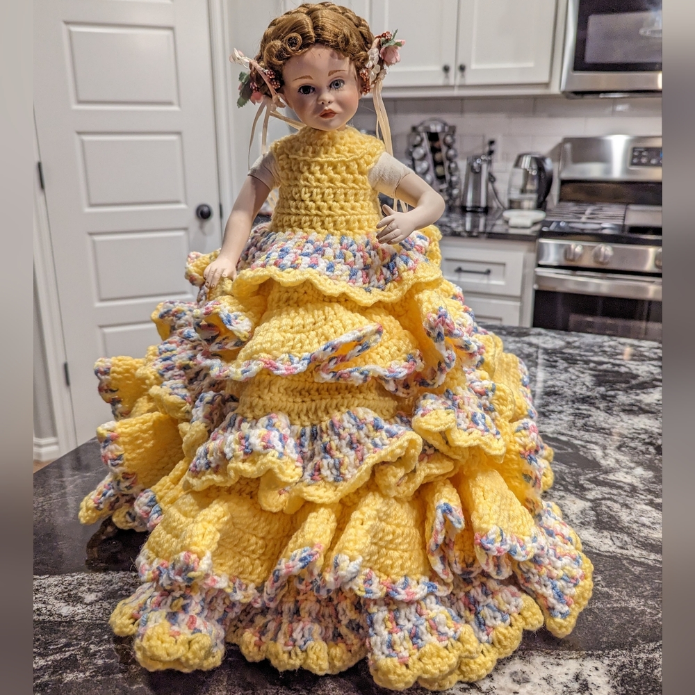 Doll Dress Vintage Handmade Layered/Tiered  Crochet. Doll not included!